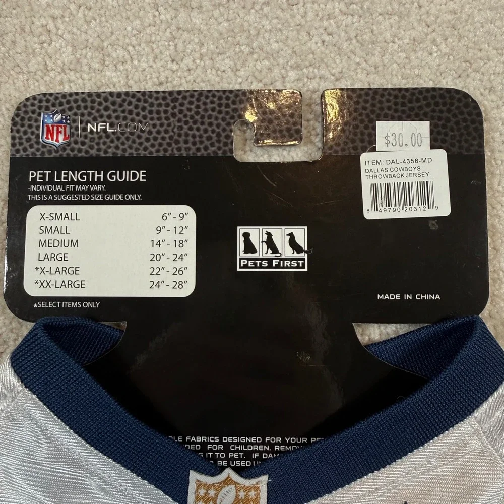 NEW Dallas Cowboys Pet Jersey Unisex Medium Navy Silver NFL Throwback